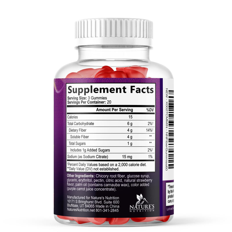 Fiber Gummies For Adults - Prebiotic Plant Based Fiber 4g Per Serving Gummy Supplement - Daily Digestive Health and Regularity Support - Gut Support Gummy Plant Based Digestion Support - 60 Gummies 60 Count (Pack of 1)