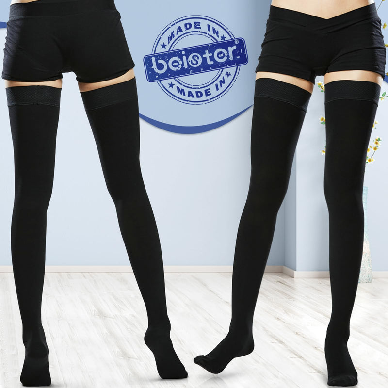 Beister 20-30 mmHg Compression Stockings for Women & Men, Medical Closed Toe Thigh High Socks Graduated Support for Varicose Veins, Edema, Flight Black Medium (1 Pair)