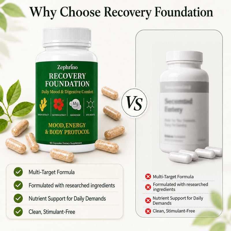 Zafira Organics Recovery Foundation Capsules – Mental Clarity, Hair & Mood Support, Natural Herbal Blend with Saffron Extract, Ginger Extract, L-Theanine, Myo-Inositol – Non-GMO, 90 Capsules