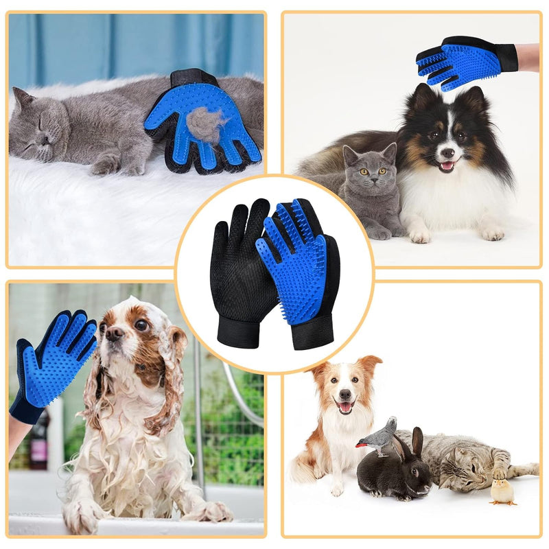 The King Vibes™️ Pet Grooming Gloves | Gentle Deshedding Glove| Upgraded Five Finger Design - Perfect for Dog, Cat & Horses with Long & Short Fur - 1 Pair (Blue) Blue - BeesActive Australia