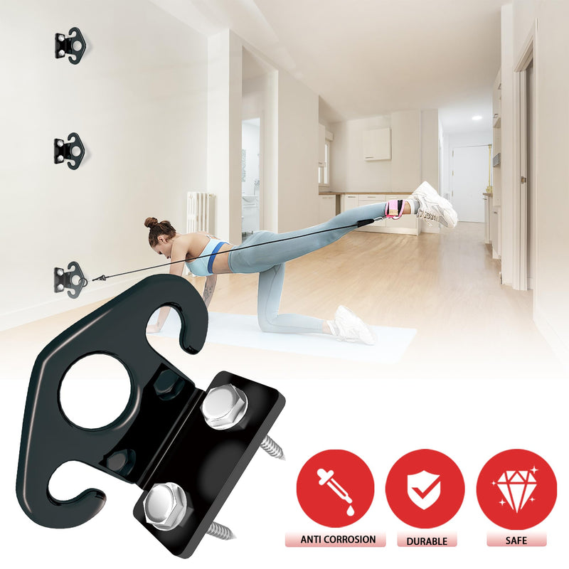 4 PCS Resistance Band Wall Anchors, Exercise Band Wall Anchor, Gym Wall Hooks for Resistance Bands, Workout Wall Mount Anchor for Physical Therapy and Small Space Home - Black