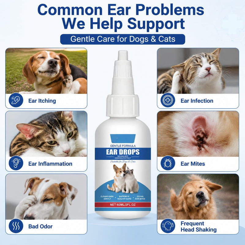 Dog Ear Cleaner Drops for Itchy Ears, Pet Ear Wash for Wax Removal and Odour Control, Gentle Ear Solution for Dogs and Cats for Daily Ear Hygiene