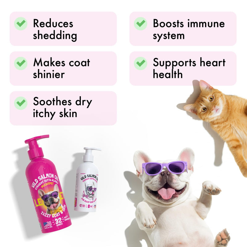 Skin, Coat & Brain Support System for Dogs Wild Alaskan Salmon Oil 32 oz + Omega-3 Soft Chews (120 ct) Complete Daily Omega Routine for Healthy Skin, Shiny Coat & Cognitive Support