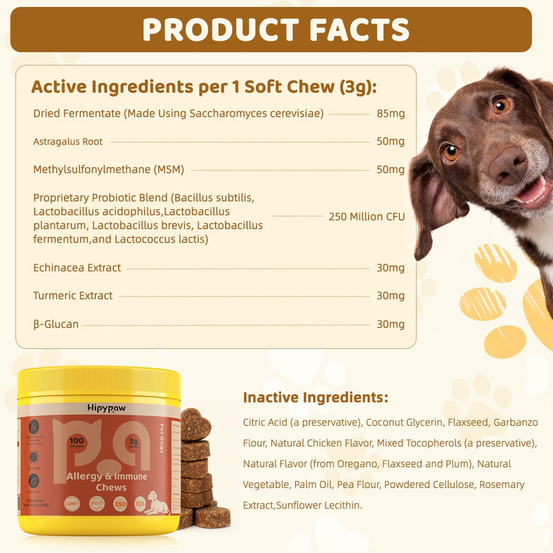 Dog Allergy Relief Chews: Anti-Itch Probiotics for Paw Licking, Seasonal Allergies & Skin Allergy - Dog Allergy Itching Skin Relief & Immune Support with MSM & Turmeric - Chicken Flavor