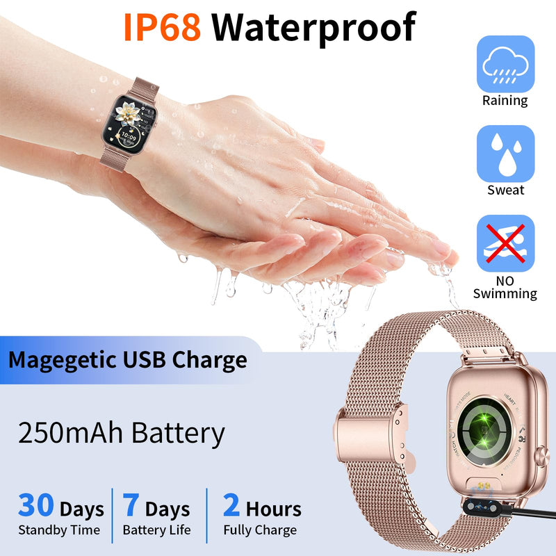 Smart Watch for Women,1.83" HD Smartwatches (Answer/Make Call), IP68 Waterproof Activity Fitness Tracker, HR, Sleep Monitoring, Pedometer, Reloj Inteligente for Android iOS (Rose Gold) Rose Gold