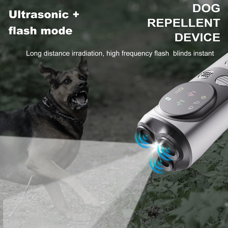 Dog Bark Deterrent Device,Anti Barking Device，Rechargeable Ultrasonic Dog Bark Deterrent Device With HD Display & LED Flashlight，Portable Dog Training Devices Safe for Indoor & Outdoor（GREY）