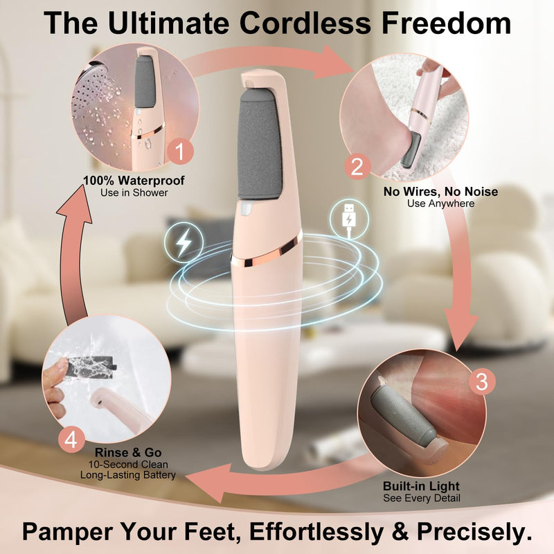 Electric Foot File, Callus Remover for Feet,Rechargeable Foot Pedicure Tool for Dry &Dead Cracked Skin,Professional Cordless Hard Skin Removal with 2 Durable Heads - BeesActive Australia