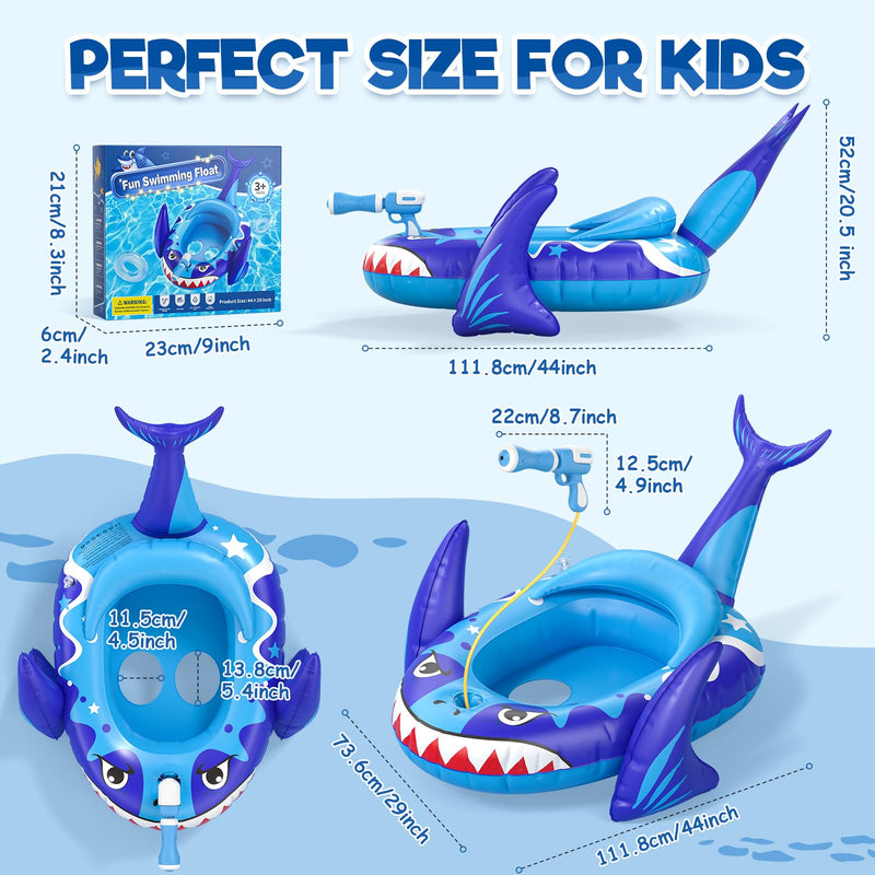Kids Pool Floats with Water Gun, Shark Toddler Inflatable Pool Toys for Kids Age 3-8 Years Old, Summer Outdoor Water, Beach, Swimming Pool Toys Gift for Boys and Girls