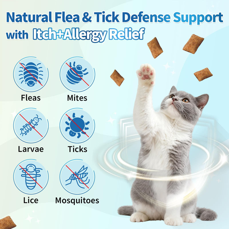 Natural Cat Flea Treatment Chewables & Flea and Tick Prevention for Dog and Cat, Supports Healthy Skin & Coat - Oral Supplement for All Breeds & Ages - Chicken