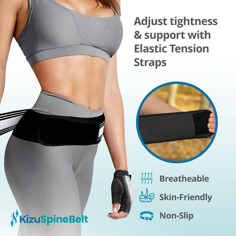 FREEZE2TRIM Kizu Relief Belt Sciatica Pain Relief Devices Lower Back Brace & SI Joint Support – Adjustable Back Support for Sciatic Pain Men & Women, Hip Compression Wrap (Regular Plus) (Hip Size 30-47") Regular (Hip Size 30-47 Inches) - BeesActive Australia