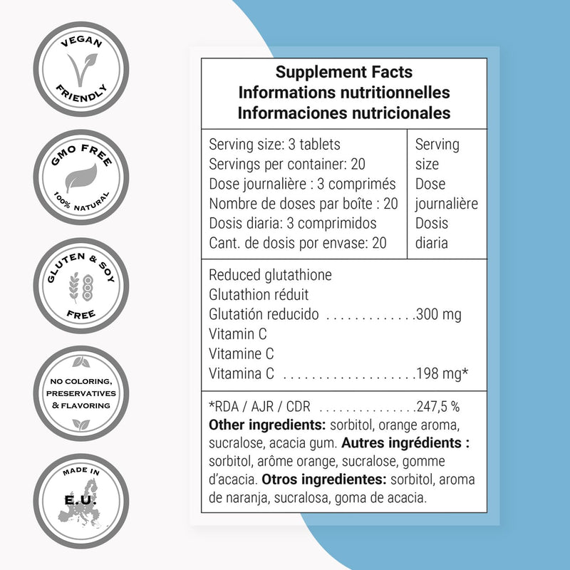 Supersmart Perlingual Glutathione (Easy Absorption) - Enhanced Reduced Glutathione with Vitamin C - Antioxidant Supplement | Non-GMO & Gluten-Free - 60 Tablets