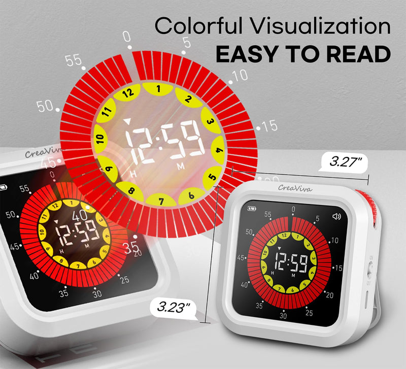 Visual Digital Timer, Large Color Display & Rechargeable, Magnetic Back & Silent Mode, 12 Hours Countdown/Up Stopwatch Timer for ADHD, Kids, Classroom, Kitchen, Work Productivity (White) Floral White