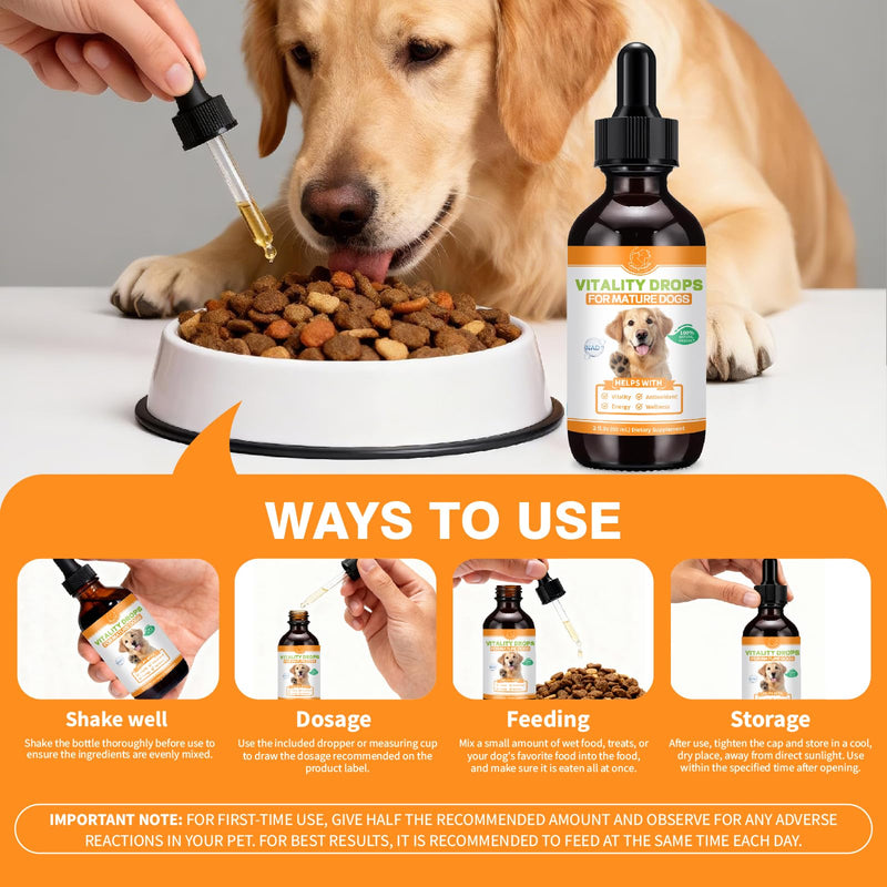 Mature Dog Vitality Drops -Healthy Aging,Cellular Energy & Antioxidant Support with NMN,NAD+ & CoQ10-60ml（2 FL OZ