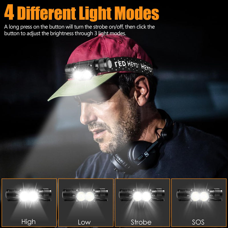 Headlamp Rechargeable 4 Pack, 1200 Lumen LED Head Lamp with 4 Light Modes, IPX6 Waterproof Super Bright High Lumen Headlamps, Adjustable Headstrap Headlights for Running, Camping, Outdoor - BeesActive Australia