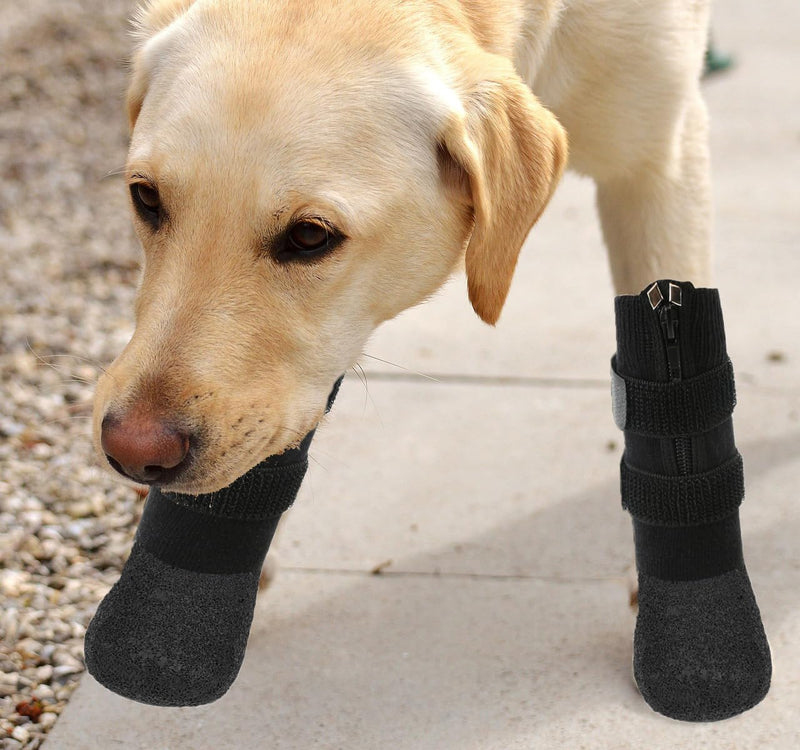 Waterproof Grip Dog Shoes,Anti-Slip Dog Socks Boots,Zipper Dogs Booties Paw Protectors for Hardwood Floor,Indoor and Outdoor for Small Medium Large Dogs Black L Large (Pack of 4) - BeesActive Australia
