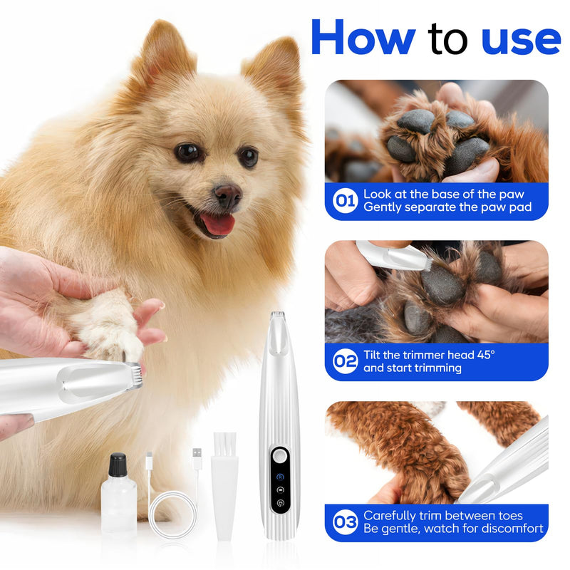 Paw Trimmer for Dogs, USB Rechargeable Dog Clipper Quiet Dog Paw Trimmer Pro Dog Trimmer with LED Light Trimmer Dog Paws for Dogs A - BeesActive Australia