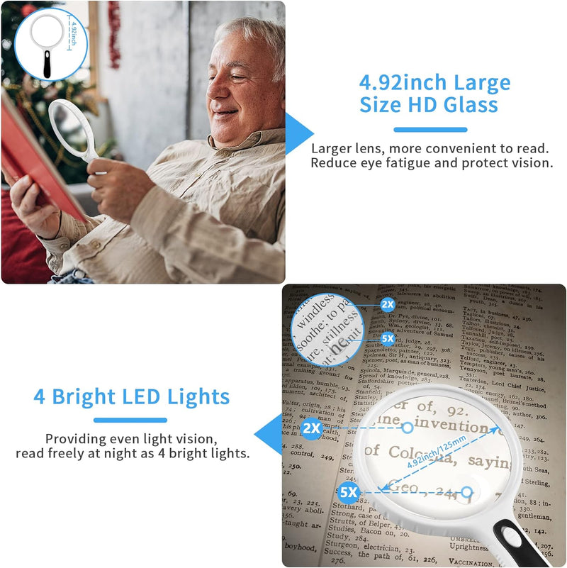 FC Optics XL Large Magnifying Glass with Bright LED Lights, 2X 3.5X - 138mm Handheld Reading Magnifier for Seniors - BeesActive Australia