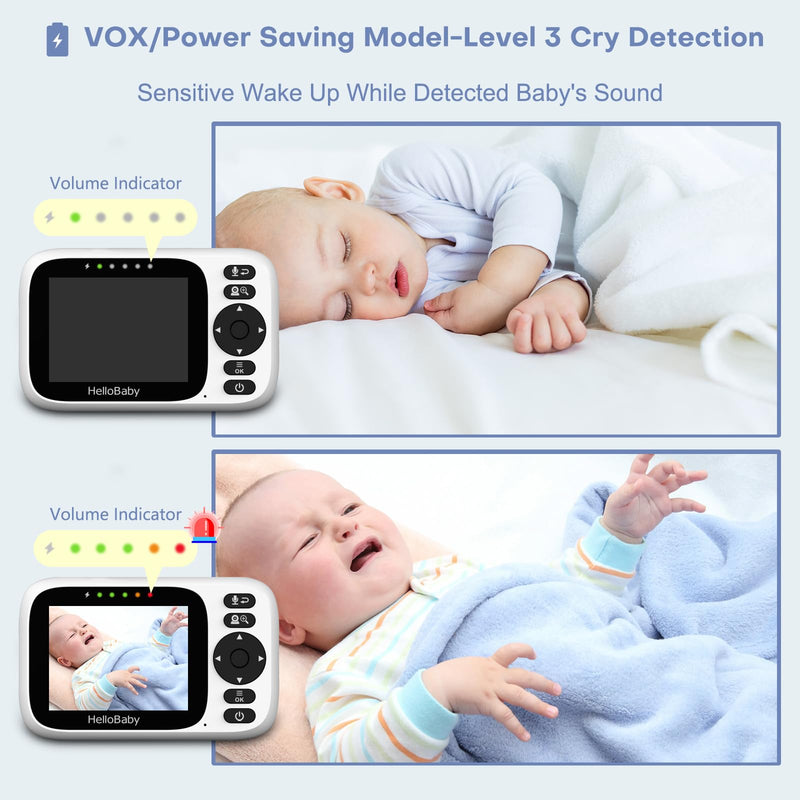 HelloBaby Baby Monitor with 3.2'' IPS Screen - Baby Camera Monitor with Remote Pan-Tilt-Zoom Camera No WiFi, Infrared Night Vision, 1000ft Wireless Connection HB6339 with 1 Camera - BeesActive Australia