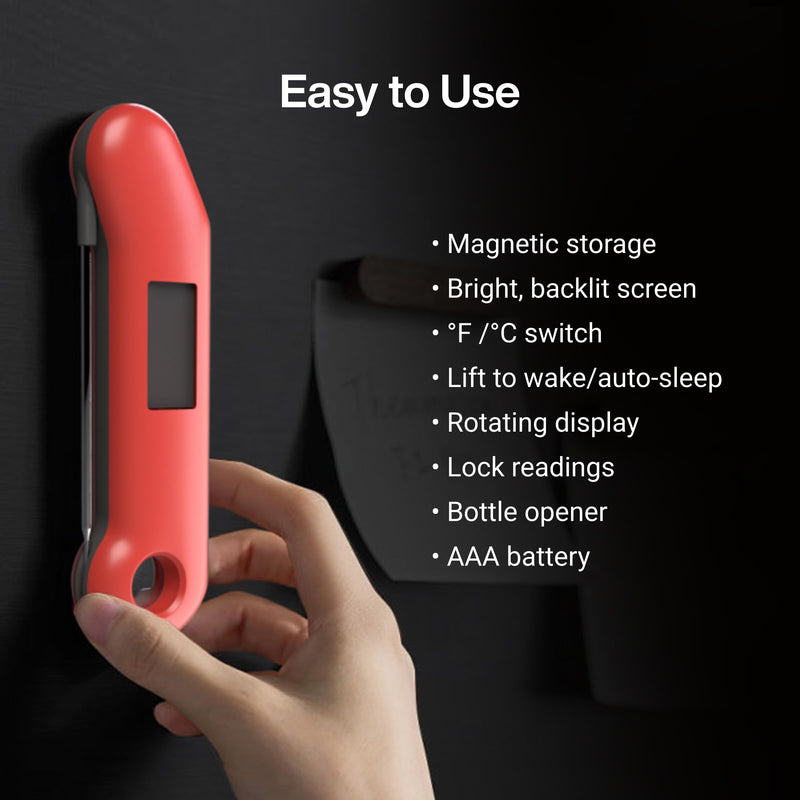 ThermoMaven ProfessionaI Meat Thermometer Digital, 3X Faster 0.5 Sec Instant Read, NIST Certified Accuracy ±0.5°F, 100% Waterproof Probe, Auto-Rotate Bright Indicator, for Candy/Grill/BBQ, Red & Gray - BeesActive Australia