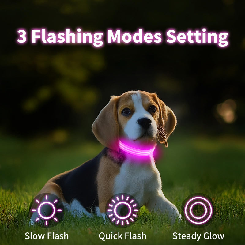 PcEoTllar Light Up Dog Collar USB Rechargeable - LED Collar for Dogs Dog Collar Waterproof Luminous Adjustable Size, 3 Modes, Light Up Collar for Night Safety Small and Medium Large Dogs Pink S(28-40cm/11-15.7inch) - BeesActive Australia