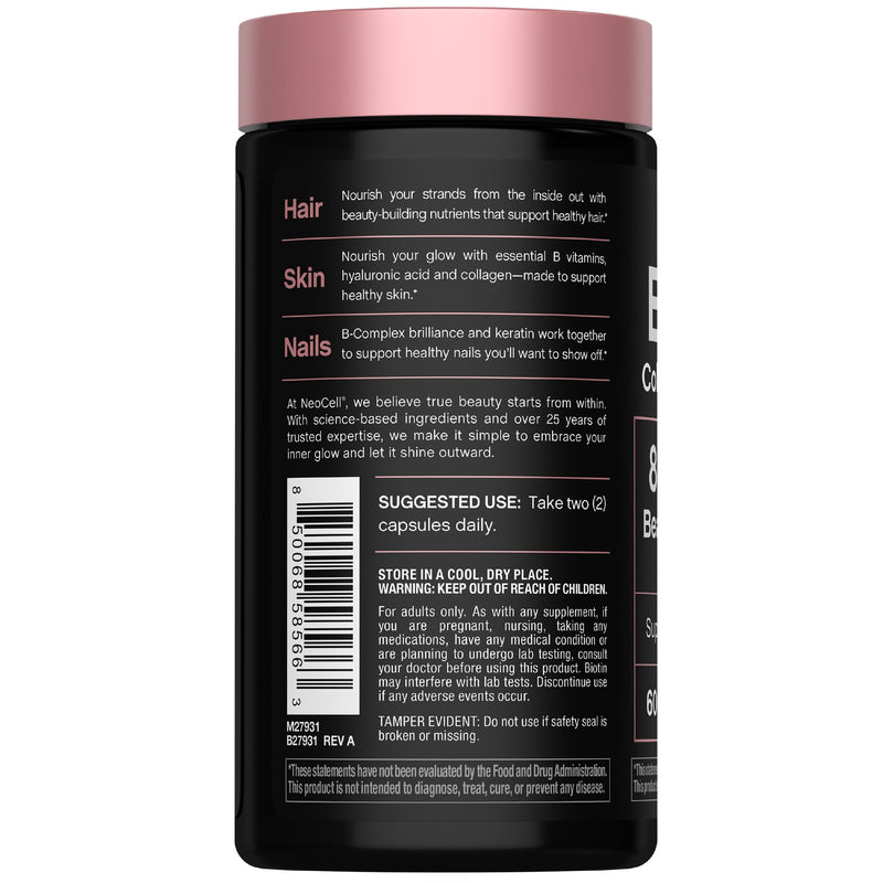 NeoCell Biotin Collagen Keratin Supplement | 80000mcg | 60 Capsules | Beauty B-Complex | Plus Hyaluronic Acid | Hair, Skin, and Nails
