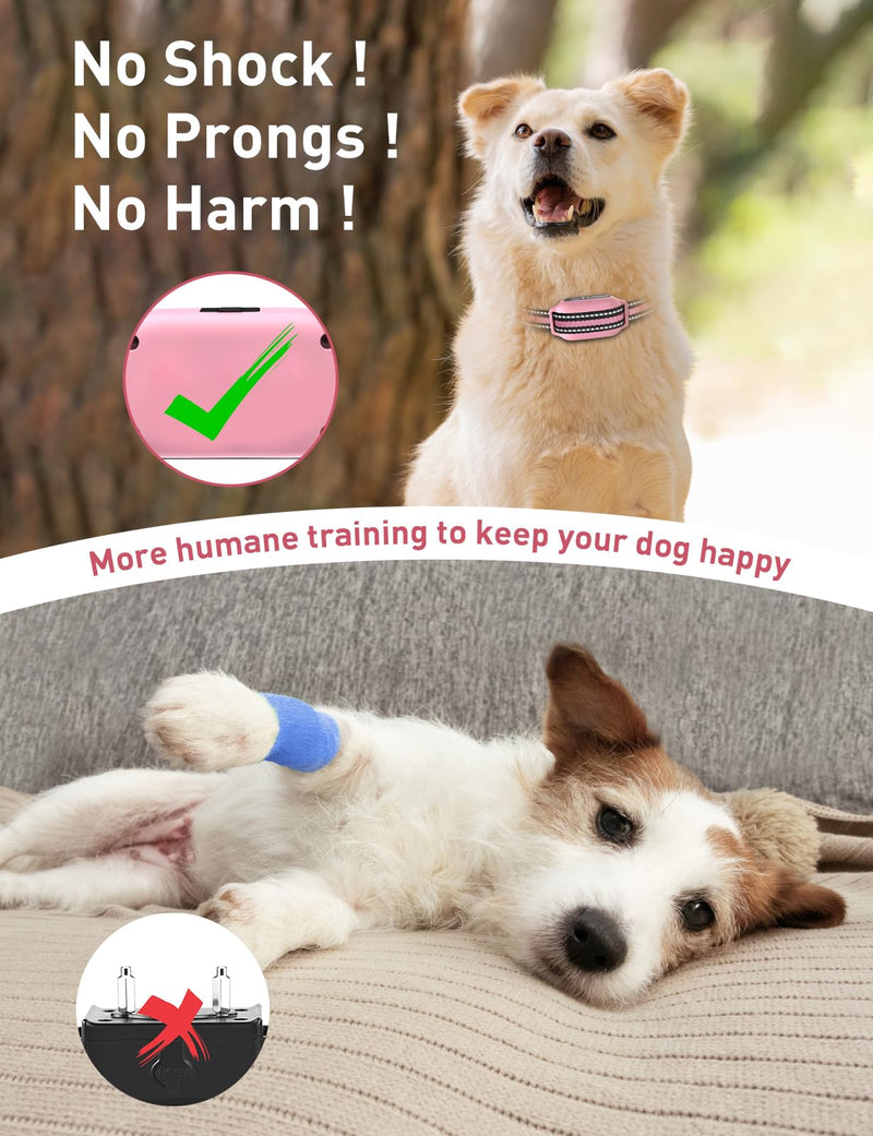 No Shock Dog Training Collar, Beep and Vibrating Dog Collar No Shock, No Shock Dog Collar with Remote 2800Ft, Vibration Collar for Small Puppy Medium Large Dogs - No Prongs Pink-White - BeesActive Australia