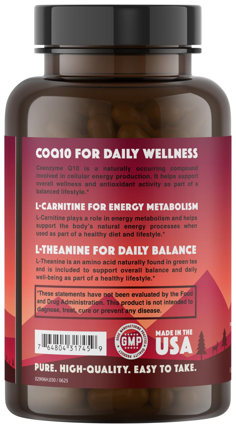 Natural Rhythm CoQ10-ZEN | Coenzyme Q10 (100 mg) + L-Carnitine (125 mg) + L-Theanine (150 mg) | Dietary Supplement Capsules | Cellular Energy & Daily Wellness Support | 30 Count