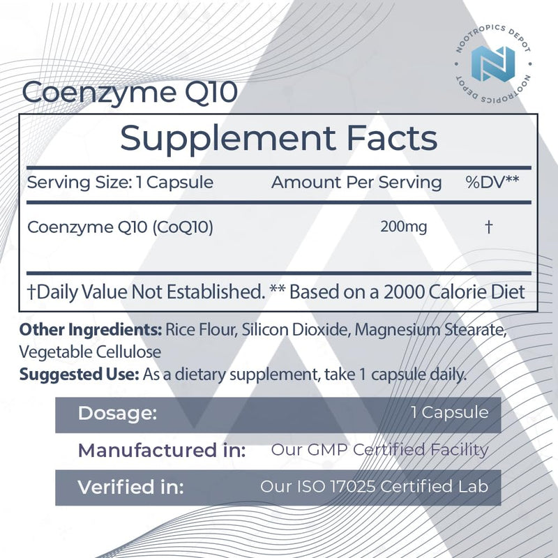 Nootropics Depot CoEnzyme Q10 Capsules | 200mg | Ubiquinone | 60 Count | Energy, Cognitive & Cellular Function 1 Count (Pack of 60)