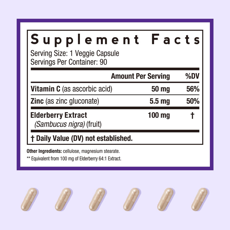 Doctor's Recipes Elderberry Extract, with Vitamin C and Zinc, Extra Strength, Super Concentrated Sambucus Extract, for Immune Support, Vegan, 90 Capsules, Non-GMO