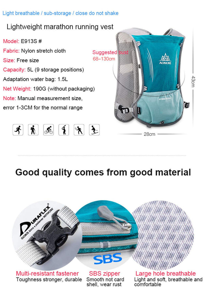 5L Lightweight Running Backpack Outdoor Sports Trail Racing Marathon Hiking Fitness Bag Hydration Vest Pack One Size Rose Red +500ML Water Bottle