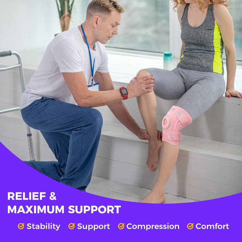 Knee Support Brace for Women Men, Adjustable Knee Compression Sleeve Brace Patellar Pad Tendon - Arthritis Pain, Meniscus Tear, Injury Recovery, Running, Workout, Neoprene Knee Braces with Stabilizers and Open Patella, Pink One Size - BeesActive Australia