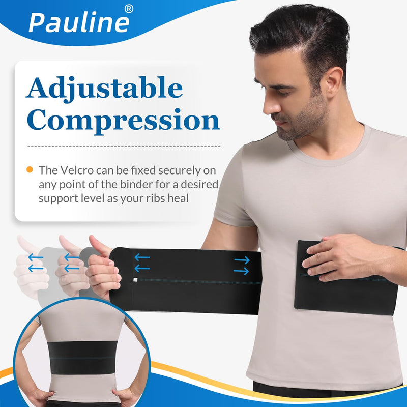 Broken Rib Brace for Men - Compression Chest Binder for Cracked Ribs Support & Chest Pain Relief - Rib Belt for Bruised Rib Cage (Black, Fits 30‚Äù-45‚Äù) M Black - BeesActive Australia