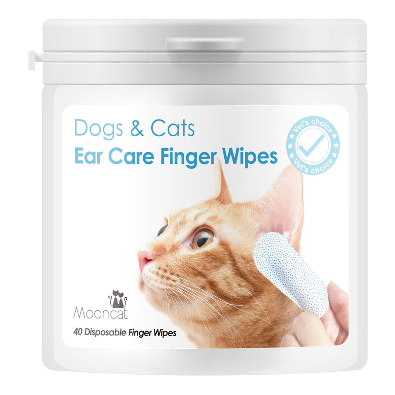 Mooncat Ear Cleaner Wipes｜Ear Cleansing Finger Wipes for Cats ｜Ear Wipes for Cats｜Dog Grooming Supplies｜Reduces Dirt and Cleans Wax Buildup｜Pet Ear Wash Wipes｜— 40 Finger Wipes - PawsPlanet Australia