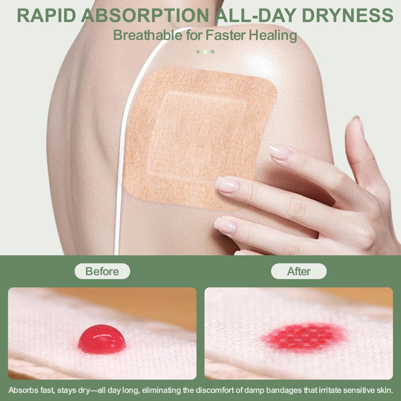 Hysimedy Silicone Adhesive Bandages Extra Large Sizes for Sensitive Fragile Skin 4"x4" 15 Count Flexible Fabric Latex Free Hypoallergenic Breathable XL Bandages for Adhesive Allergy Wounds
