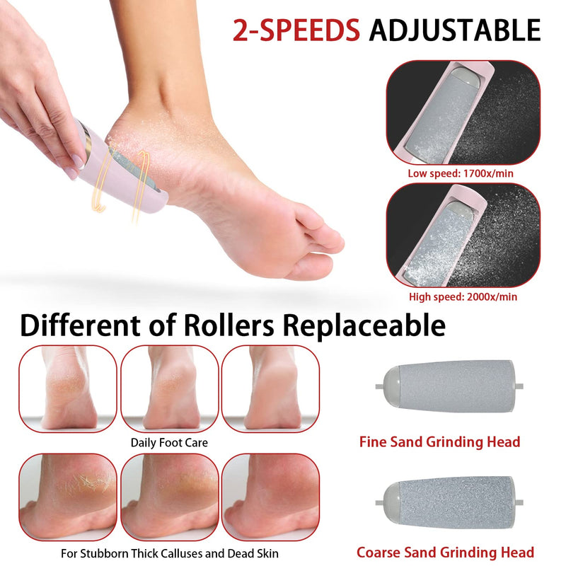 Electric Foot Callus Remover, Foot File, Rechargeable Foot File Set with 4 Different Roller Heads, Professional Pedicure Tools to Remove Cracked Heels and Dead Skin, for Feet Hands Spa 2 Count (Pack of 1) - BeesActive Australia
