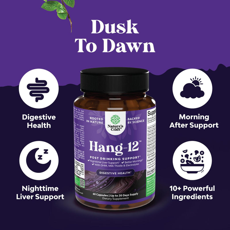 Nighttime Liver Detox & Hydration Pills - Pre and Post Drinking Recovery Liver Support Supplement for Better Mornings with DHM Dihydromyricetin Milk Thistle Extract and Electrolytes - 60 Count 60 Count (Pack of 1)