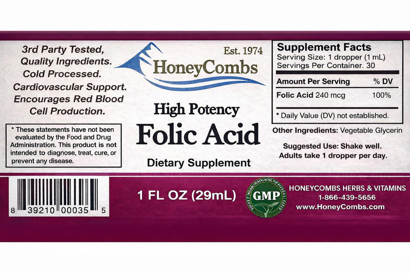 HoneyCombs Prenatal Folic Acid Liquid Drops, 1oz | Folate B9 Supplement, Pregnancy Support and Energy, Alcohol Free Vegetable Glycerin Base, Vegan, Made in USA, 36 Servings 1 Fl Oz (Pack of 1)