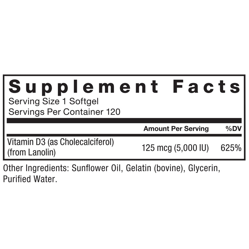 Force Factor Vitamin D3 5000 IU Softgels, High-Potency Vitamin D Supplement | Support Immune & Bone Health, Premium Quality, No Preservatives, 120 Softgels