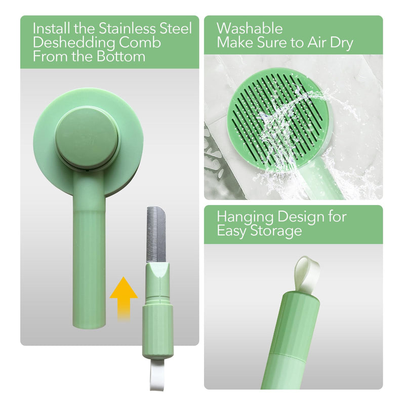 2-in-1 Grooming Brush: Hair Remover Brush and Deshedding Brush, for Indoor Long Haired Cats and Shedding Cats and Dogs, Quick to Clean and Washable, Easy Storage Suspension (Green) Green - BeesActive Australia