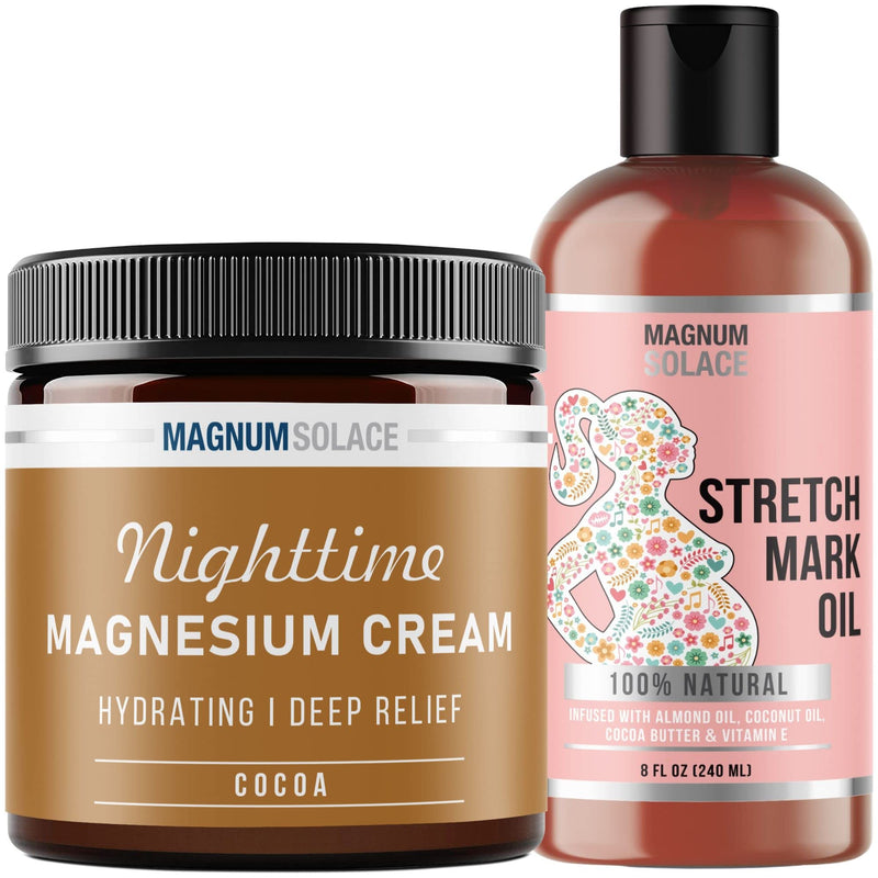 Nighttime Magnesium Cream and Stretch Mark Oil Cocoa - 2 Pack