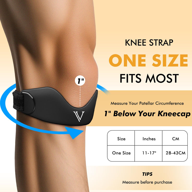 Silicone Patellar Tendon Support Strap 2-Pack, Knee Brace for Women Men, Adjustable Non-Slip Patella Band Support (Black) Black - BeesActive Australia