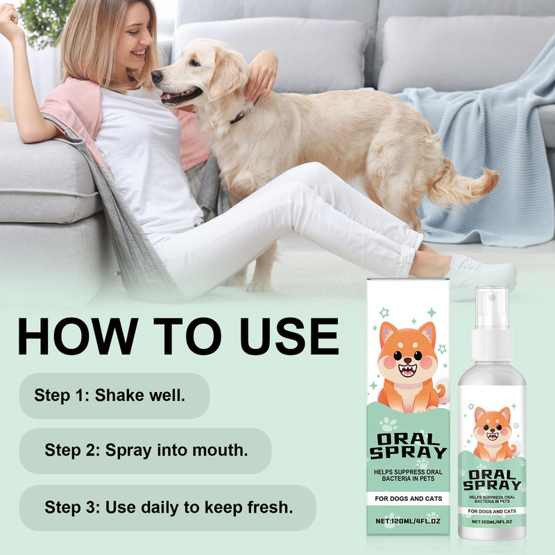 2 Pcs 120ml Dog Breath Freshener,Dentaclean Spray for Dogs & Cats,No Brushing Supports Gum Health