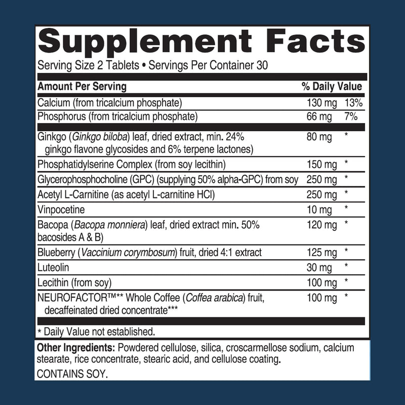 Advanced‚ÄØBionutritionals Advanced‚ÄØMemory Formula,‚ÄØBrain Booster Supplement for Memory and Focus,‚ÄØAcetylcholine,‚ÄØAlpha-GPC,‚ÄØNeuroFactor,‚ÄØManufactured in The USA,‚ÄØ60‚ÄØTablets