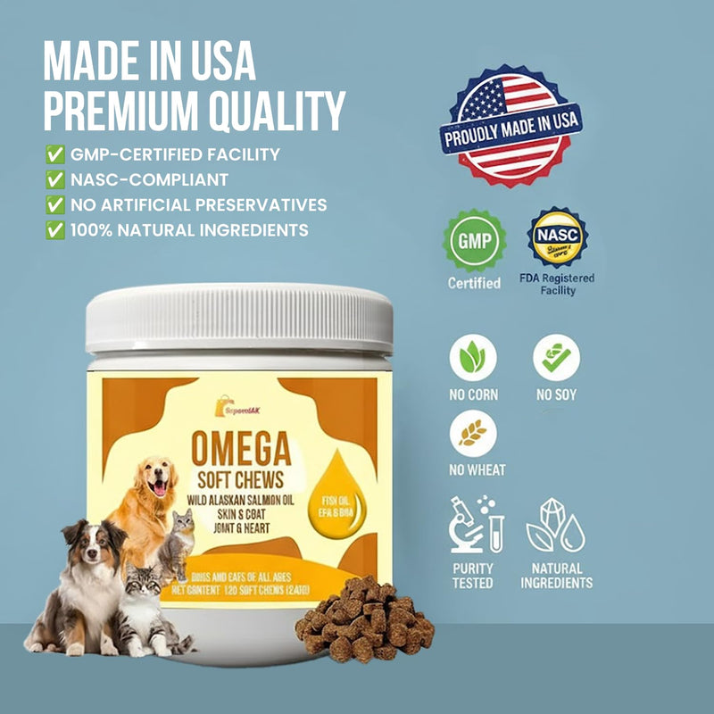 10-in-1 Dog Multivitamin Soft Chews with Glucosamine Chondroitin, Probiotics & Omega-3 - Dog Supplement for Joint, Skin, Coat Shine, Heart, Digestive & Immune Defense - Peanut Butter Flavor 120 Count