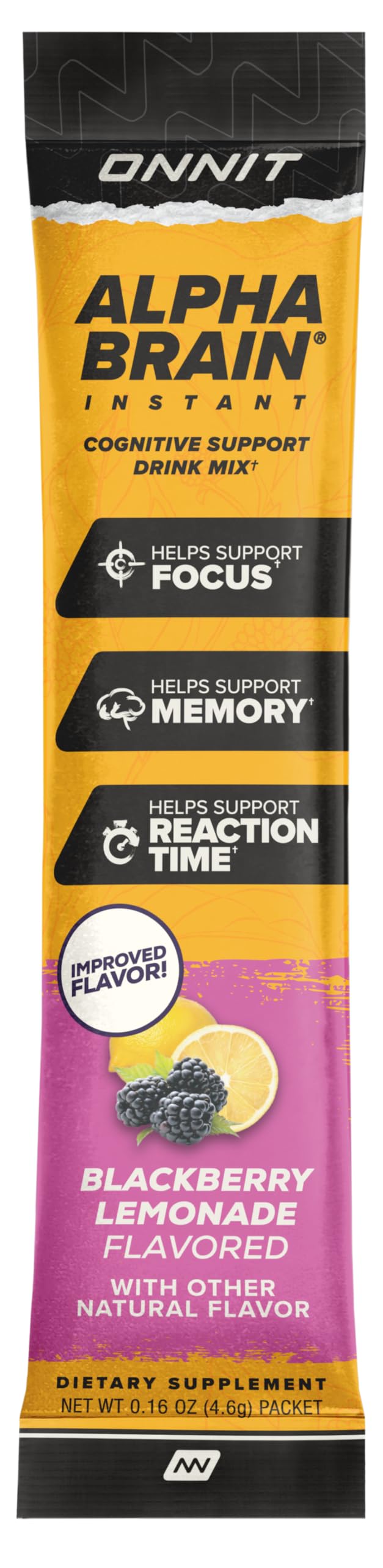 ONNIT Alpha Brain Instant Nootropic Drink Mix, BlackBerry Lemonade, 30 Ct | Nootropic drink mix packets; L-Theanine, Alpha GPC & B6 support focus, memory & mental clarity; on-the-go brain supplement