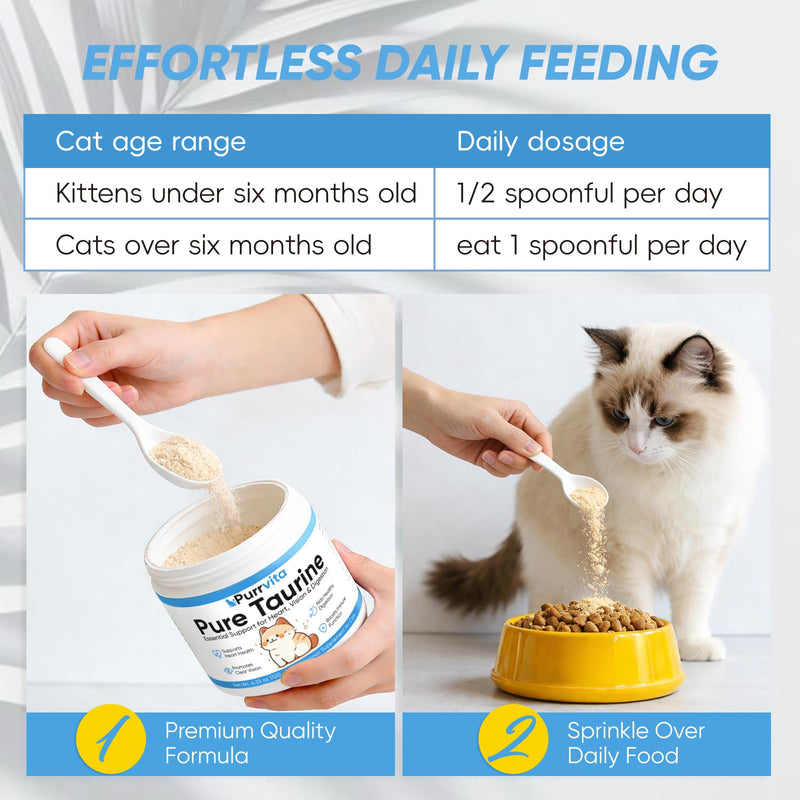 Taurine for Cats, 4.23 oz / 120g, Cat Taurine Supplement, Essential Amino Acid Support for Heart, Vision, Digestion & Daily Wellness, Easy-Mix Powder with Scoop