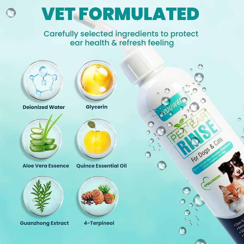 MEDUWEDU Pet Ear Care Set – Ear Cleaning Solution + Cotton Swabs for Dogs & Cats