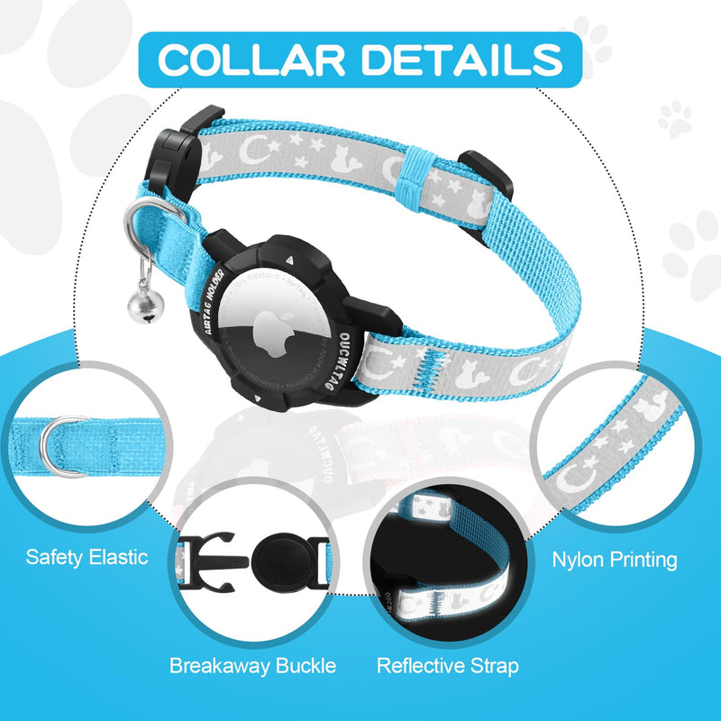 Reflective Airtag cat collar with safety clasp and bell, adjustable cat collar with Apple Airtag case (blue, cats and puppies 23-33cm) blue - BeesActive Australia