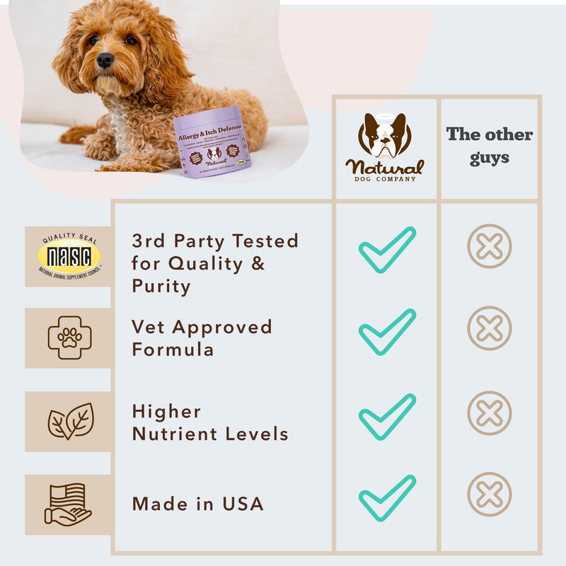 Natural Dog Company Allergy & Itch Defense Chews – Supports Seasonal Allergy, Itch, Skin, Coat & Immune Health, Gut Health with Probiotics, Colostrum & Salmon Oil, Grain-Free Dog Supplement, 90 ct 90 Count