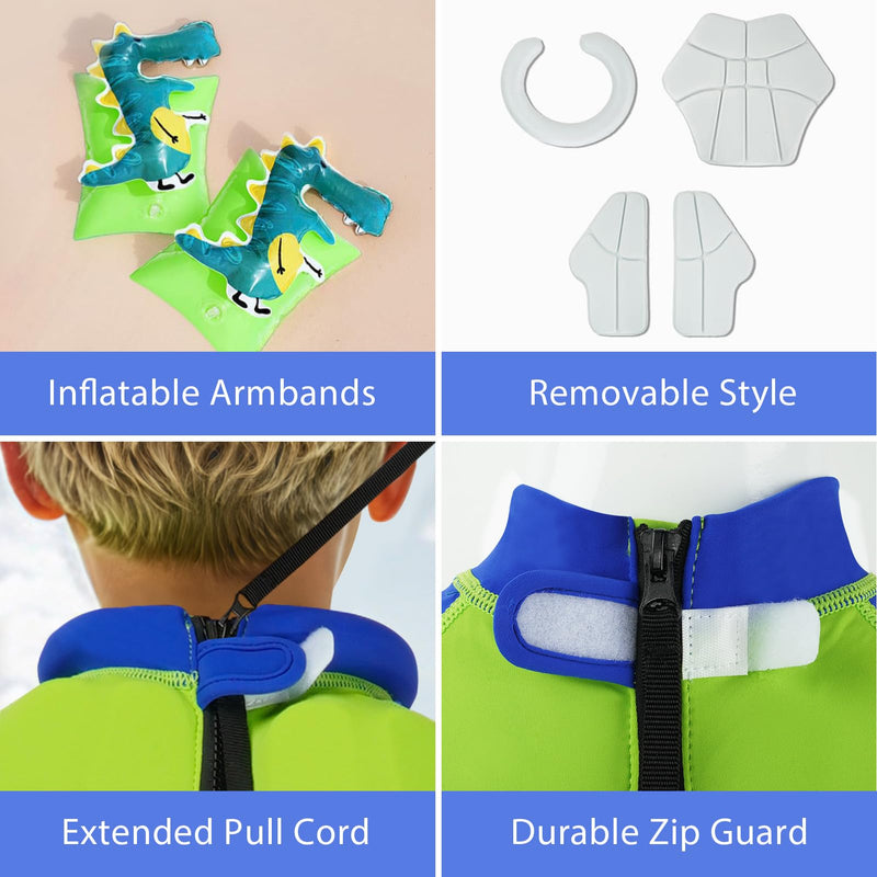 Gogokids Floatation Swimsuit One Piece Swimwear Float Suit Swim West, Toddler Bathing Suit Rash Guard with Arm Floaties Stegosaurus 2 - BeesActive Australia